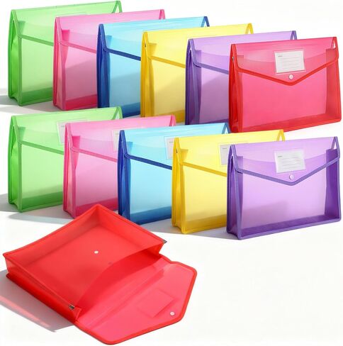 12 Pcs Plastic Expanding File Folder, Folders for Documents with Snap Closure, Colorful File Folder Organizer, Transparent Accordion File Organizer, Large Capacity, Fit Letter/A4 Size for School/Offic in Saudi Arabia