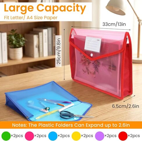 12 Pcs Plastic Expanding File Folder, Folders for Documents with Snap Closure, Colorful File Folder Organizer, Transparent Accordion File Organizer, Large Capacity, Fit Letter/A4 Size for School/Offic in Saudi Arabia