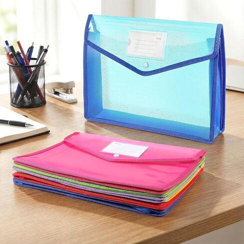 12 Pcs Plastic Expanding File Folder, Folders for Documents with Snap Closure, Colorful File Folder Organizer, Transparent Accordion File Organizer, Large Capacity, Fit Letter/A4 Size for School/Offic in Saudi Arabia