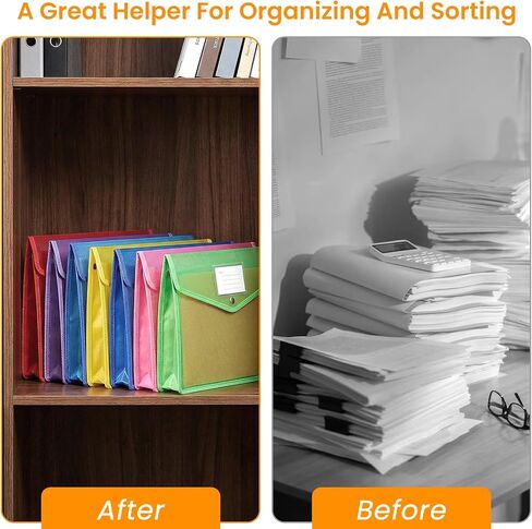 12 Pcs Plastic Expanding File Folder, Folders for Documents with Snap Closure, Colorful File Folder Organizer, Transparent Accordion File Organizer, Large Capacity, Fit Letter/A4 Size for School/Offic in Saudi Arabia