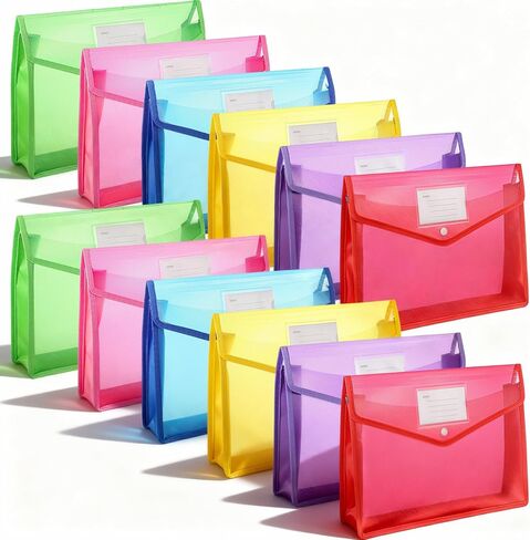 12 Pcs Plastic Expanding File Folder, Folders for Documents with Snap Closure, Colorful File Folder Organizer, Transparent Accordion File Organizer, Large Capacity, Fit Letter/A4 Size for School/Offic in Saudi Arabia