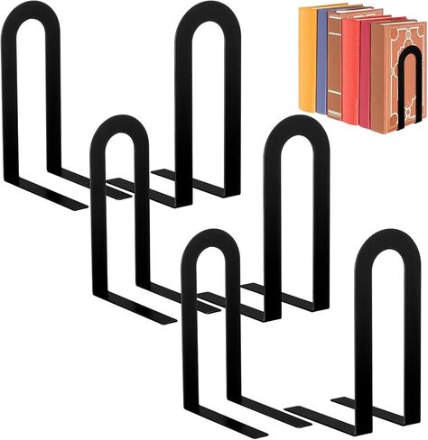 Chunful 6 Pcs Modern Metal Book Ends for Shelves Decorative Small Bookends Book Shelf Organizer Minimalist Design Stopper to Hold Books for Office in Saudi Arabia