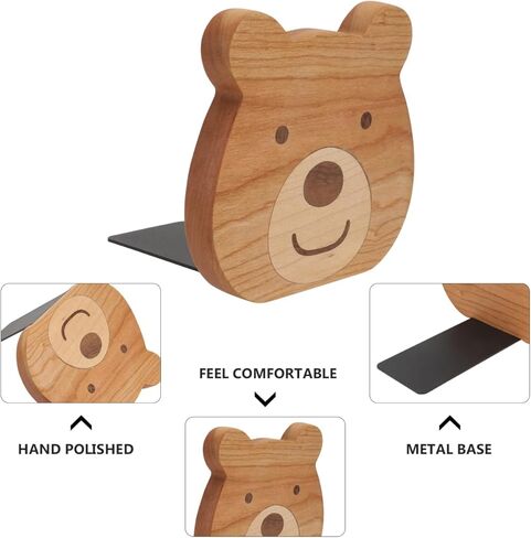 BESTOYARD Little Bear Bookli Decorative Bookends for Kids Cute Bear Design Wooden Bookends for Nursery Bedroom Office 2Pcs in Saudi Arabia