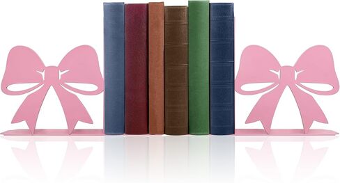 Bow Decor Metal Bookends - Novelty & Cute Bookends for Shelves, Unique and Decorative Book Ends（Pink） in Saudi Arabia
