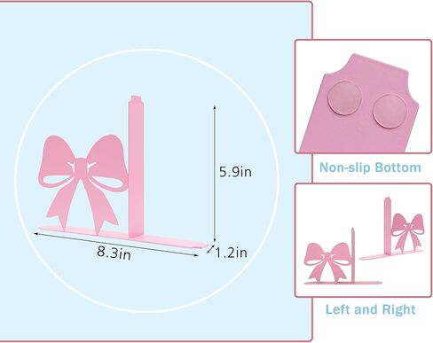 Bow Decor Metal Bookends - Novelty & Cute Bookends for Shelves, Unique and Decorative Book Ends（Pink） in Saudi Arabia