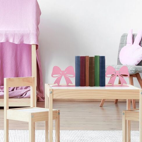 Bow Decor Metal Bookends - Novelty & Cute Bookends for Shelves, Unique and Decorative Book Ends（Pink） in Saudi Arabia