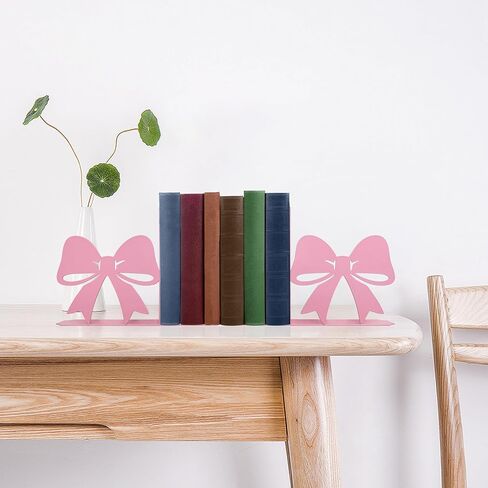 Bow Decor Metal Bookends - Novelty & Cute Bookends for Shelves, Unique and Decorative Book Ends（Pink） in Saudi Arabia