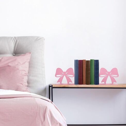 Bow Decor Metal Bookends - Novelty & Cute Bookends for Shelves, Unique and Decorative Book Ends（Pink） in Saudi Arabia