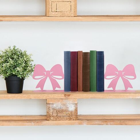 Bow Decor Metal Bookends - Novelty & Cute Bookends for Shelves, Unique and Decorative Book Ends（Pink） in Saudi Arabia