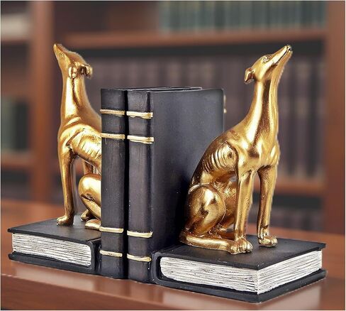 Bellaa 24209 Decorative Books Bookends Greyhound Dog Animal Book Ends Heavy Duty Stoppers Bookshelf Shelves Holder Library Shelf Dividers Home Decor Golden 7 inch in Saudi Arabia