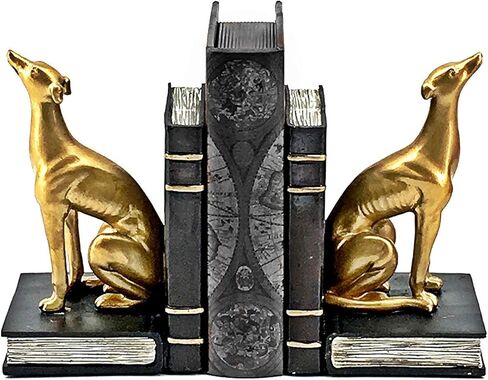 Bellaa 24209 Decorative Books Bookends Greyhound Dog Animal Book Ends Heavy Duty Stoppers Bookshelf Shelves Holder Library Shelf Dividers Home Decor Golden 7 inch in Saudi Arabia