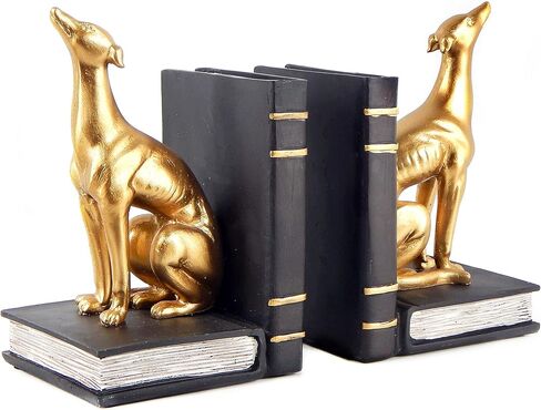 Bellaa 24209 Decorative Books Bookends Greyhound Dog Animal Book Ends Heavy Duty Stoppers Bookshelf Shelves Holder Library Shelf Dividers Home Decor Golden 7 inch in Saudi Arabia