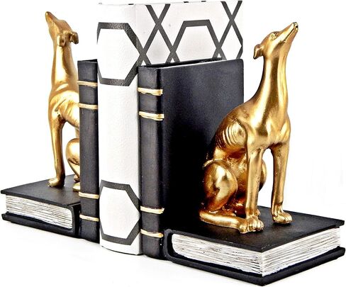 Bellaa 24209 Decorative Books Bookends Greyhound Dog Animal Book Ends Heavy Duty Stoppers Bookshelf Shelves Holder Library Shelf Dividers Home Decor Golden 7 inch in Saudi Arabia