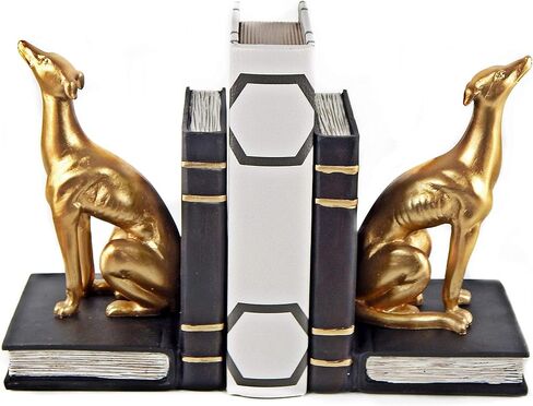 Bellaa 24209 Decorative Books Bookends Greyhound Dog Animal Book Ends Heavy Duty Stoppers Bookshelf Shelves Holder Library Shelf Dividers Home Decor Golden 7 inch in Saudi Arabia