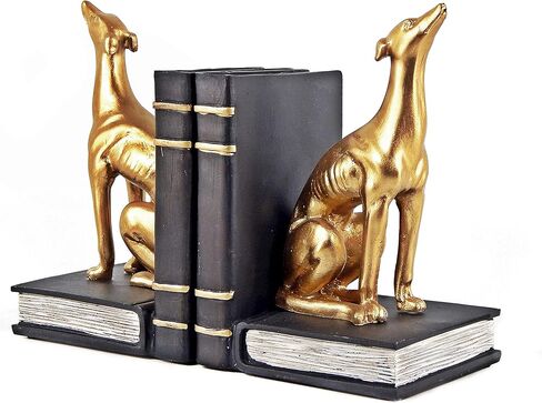 Bellaa 24209 Decorative Books Bookends Greyhound Dog Animal Book Ends Heavy Duty Stoppers Bookshelf Shelves Holder Library Shelf Dividers Home Decor Golden 7 inch in Saudi Arabia