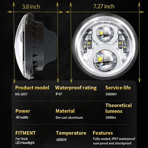 مصباح أمامي LED للدراجة النارية مقاس 7 بوصة متوافق مع Harley Davidson Fat Boy Street Glide Heritage Softail Road King Switchback Electra Glide Ultra Classic Indian، ياماه تريومف سوزوكي in Kuwait