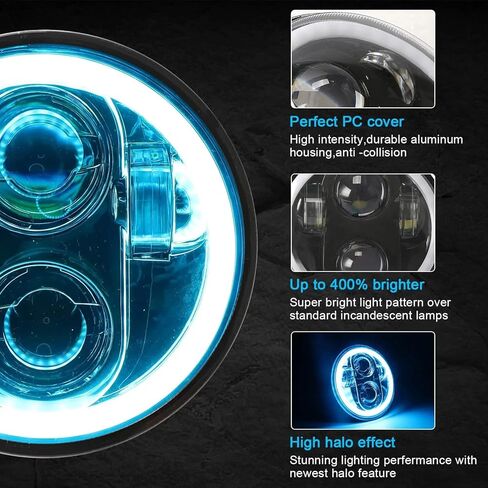 SUNPIE Motorcycle Headlight 5-3/4 5.75 RGBW with Halo DRL LED Waterproof for Sportster Roadster 883 1200 Forty Softail Deuce Dyna Wide Glide Super Glide Custom Dyna Low Rider Street Bob Night Rod in Saudi Arabia