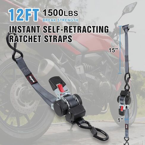 أشرطة سقاطة قابلة للسحب ذاتيًا 1 بوصة أشرطة شحن أوتوماتيكية للشاحنات والدراجات النارية والقوارب والمركبات الرباعية والنقل قطعة واحدة in Kuwait