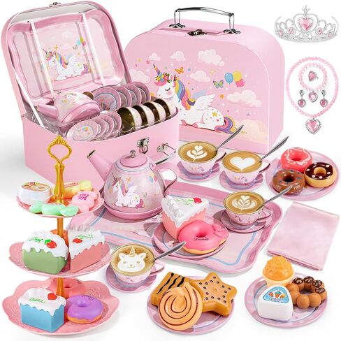 مجموعة حفلات الشاي للفتيات الصغيرات، 49 قطعة من ألعاب وقت الشاي للأميرة بما في ذلك حقيبة حمل الحلوى، ألعاب مطبخ يتظاهر بها الأطفال، هدايا عيد ميلاد للفتيات الصغيرات بعمر 3-8 سنوات، حلم in Kuwait