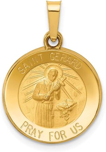 Solid 14K Yellow Gold Polished And Satin St. Gerard Medal Pendant (0.59 x 0.71 Inches) in Saudi Arabia