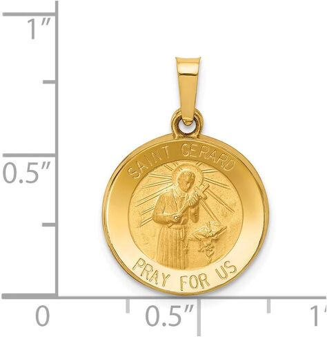 Solid 14K Yellow Gold Polished And Satin St. Gerard Medal Pendant (0.59 x 0.71 Inches) in Saudi Arabia