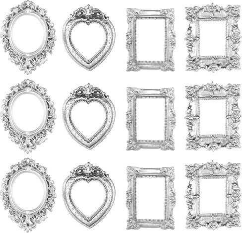 12 Pcs Vintage Mini Picture Frames Small Baroque Antique Resin Jewelry Frame Miniature Rectangle Display Table Wall Hanging Frames DIY Photo Holiday Party Wedding Decoration for Christmas in Saudi Arabia