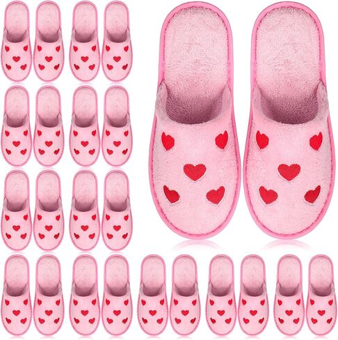 JenPen 12 Pairs Galentine's Day Fuzzy Heart Love Disposable Slippers Gifts Bulk Valentines Day Party Favors Non Slip Washable House Slipper for Girls Women Friends Guests in Saudi Arabia