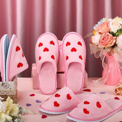 JenPen 12 Pairs Galentine's Day Fuzzy Heart Love Disposable Slippers Gifts Bulk Valentines Day Party Favors Non Slip Washable House Slipper for Girls Women Friends Guests in Saudi Arabia
