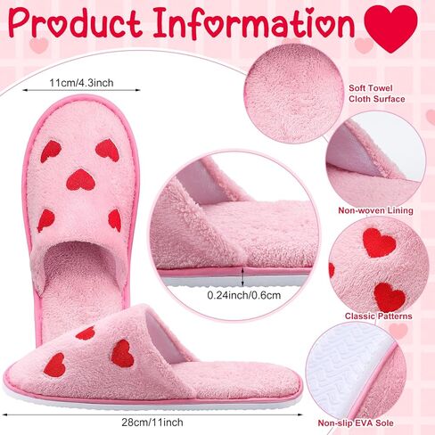 JenPen 12 Pairs Galentine's Day Fuzzy Heart Love Disposable Slippers Gifts Bulk Valentines Day Party Favors Non Slip Washable House Slipper for Girls Women Friends Guests in Saudi Arabia