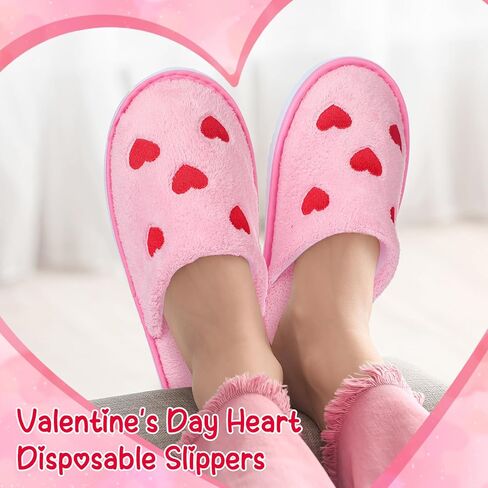 JenPen 12 Pairs Galentine's Day Fuzzy Heart Love Disposable Slippers Gifts Bulk Valentines Day Party Favors Non Slip Washable House Slipper for Girls Women Friends Guests in Saudi Arabia