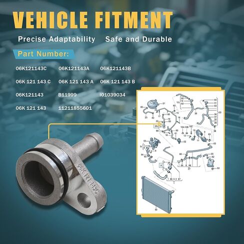 06K121143 06K121143C شفة محول أنبوب تبريد المحرك الألومنيوم EA888 1.8/2.0T متوافقة مع VW Golf Jetta Passat Tiguan Atlas Arteon Audi A1 A3 A4 A5 A6 A7 Q2 Q3 Q5 in Kuwait