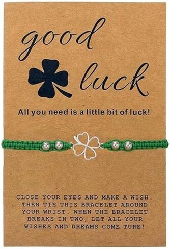 عيد القديس باتريك الأخضر البرسيم شامروك سحر سوار لطيف مضفر حبل سلسلة سوار محظوظ مع بطاقة للنساء الأيرلندية احتفالية عطلة حزب مجوهرات الهدايا in Kuwait