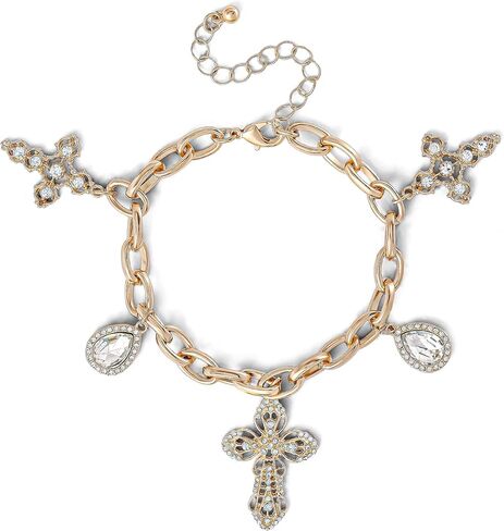 Jessica Simpson Gold-Tone Charm Bracelet for Women Adjustable, Chunky Bracelet with 7 Charms, Mother's Day Gifts for Her in Saudi Arabia