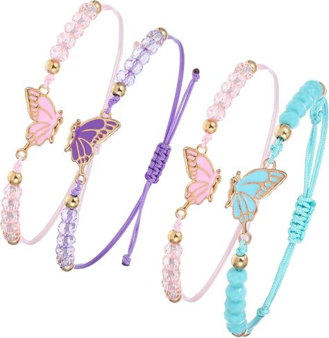 Jeffdad 2Pairs Butterfly Friendship Bracelets, Adjustable BFF Bracelets Best Friend Bracelet for 2, Handmade Charm Friendship Bracelet Jewelry Gifts for Women Couples Friends in Saudi Arabia