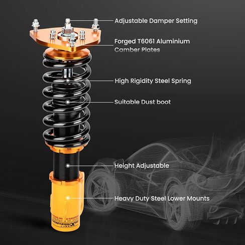maxpeedingrods Coilover for Subaru Legacy 2000-2004 BE سيدان، طقم تعليق كويلوفر قابل للتعديل 24 مستوى، مجموعة خفض ممتص الصدمات لفائف Amortiguador باللون الذهبي in Kuwait