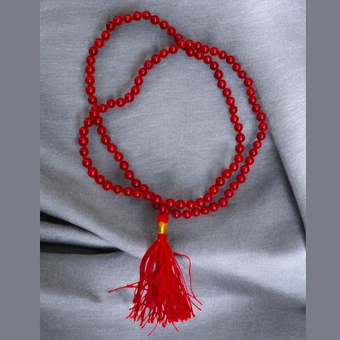 Certified Red Coral (Moonga) Mala 5mm | 108+1 Beads Hand-Knotted Rosary | Healing Prayer Necklace | Unisex Yoga Meditation mala | Spiritual Moonga Beads Tassel Mala for Pooja in Saudi Arabia