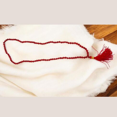 Certified Red Coral (Moonga) Mala 5mm | 108+1 Beads Hand-Knotted Rosary | Healing Prayer Necklace | Unisex Yoga Meditation mala | Spiritual Moonga Beads Tassel Mala for Pooja in Saudi Arabia