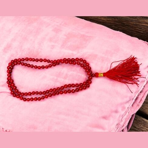 Certified Red Coral (Moonga) Mala 5mm | 108+1 Beads Hand-Knotted Rosary | Healing Prayer Necklace | Unisex Yoga Meditation mala | Spiritual Moonga Beads Tassel Mala for Pooja in Saudi Arabia