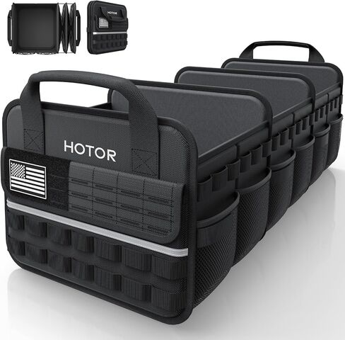 HOTOR Tactical Car Trunk Organizer - Foldable Trunk Organizer for SUV with Front MOLLE Pocket & Reflective Strips, Essential Car Accessories for Tools & Outdoor Storage, 12.8" x 21.7" x 11.0", Black in Saudi Arabia