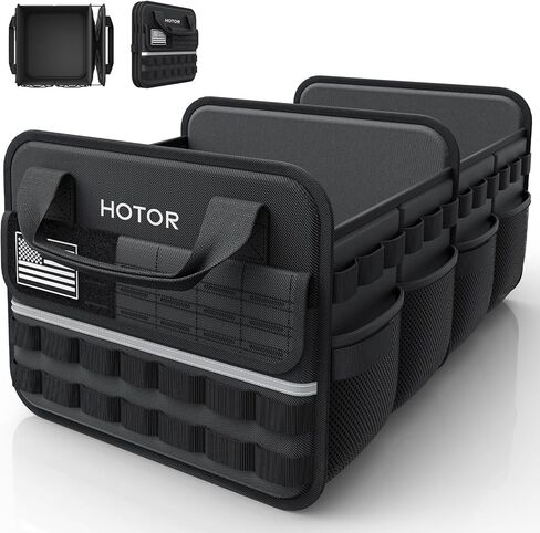 HOTOR Tactical Car Trunk Organizer - Foldable Trunk Organizer for SUV with Front MOLLE Pocket & Reflective Strips, Essential Car Accessories for Tools & Outdoor Storage, 12.8" x 21.7" x 11.0", Black in Saudi Arabia