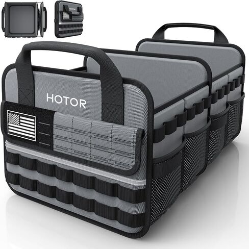 HOTOR Tactical Car Trunk Organizer - Foldable Trunk Organizer for SUV with Front MOLLE Pocket & Reflective Strips, Essential Car Accessories for Tools & Outdoor Storage, 12.8" x 21.7" x 11.0", Black in Saudi Arabia