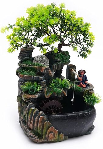 Waterfall Fountain Tabletop, Indoor Fountains Office Tabletop, Zen Meditation Waterfall Fountain, Desktop Tabletop Decoration with LED Lights, Resin Material 110V-220V - 7.9 x 5.9 x 11.8 inches in Saudi Arabia