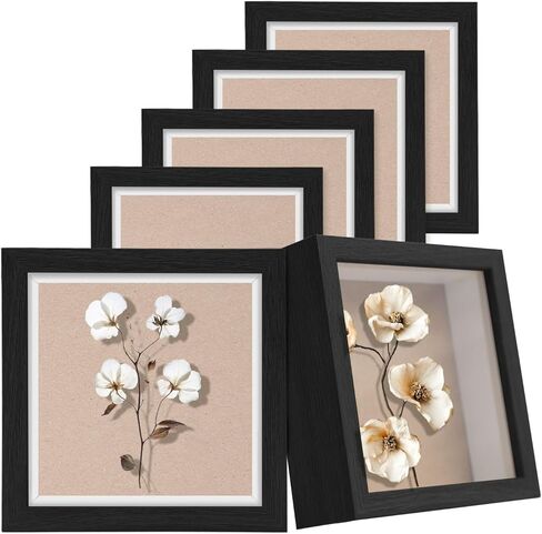 5" x 5" Shadow Box Frame Display Case, 6 Pcs Black Display Case Box for Memorabilia, Medal, Wedding Memories, Crafts, Tickets and Photos, Picture Frame for Wall and Tabletop in Saudi Arabia