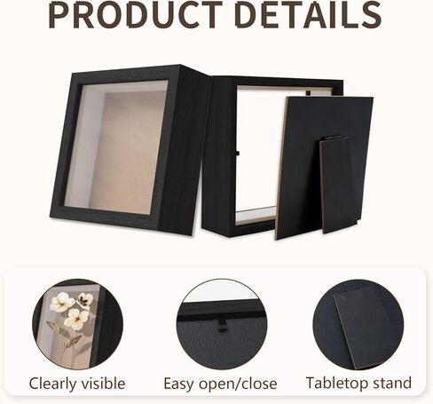 5" x 5" Shadow Box Frame Display Case, 6 Pcs Black Display Case Box for Memorabilia, Medal, Wedding Memories, Crafts, Tickets and Photos, Picture Frame for Wall and Tabletop in Saudi Arabia
