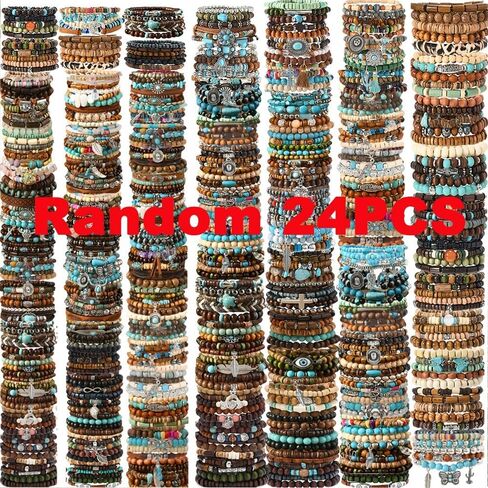 24Pcs Western Turquoise Bracelet for Women Cowgirl Cowboy Western Bohemian Tribal Jewelry Adjustable Boho Beaded Strand Bracelet Stack Oufits in Saudi Arabia