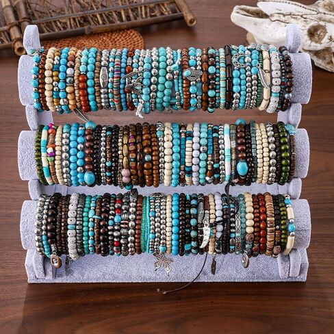 24Pcs Western Turquoise Bracelet for Women Cowgirl Cowboy Western Bohemian Tribal Jewelry Adjustable Boho Beaded Strand Bracelet Stack Oufits in Saudi Arabia