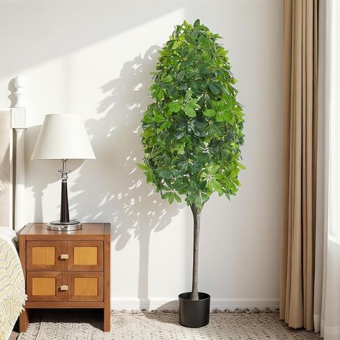 4.6 ft Artificial Schefflera Tree Plant Fake Floor Umbrella Tree with Planter UV Resistant Potted Faux Silk Plant Indoor Lifelike Schefflera Trees for Indoor Outdoor Home Living Room Bedroom in Saudi Arabia