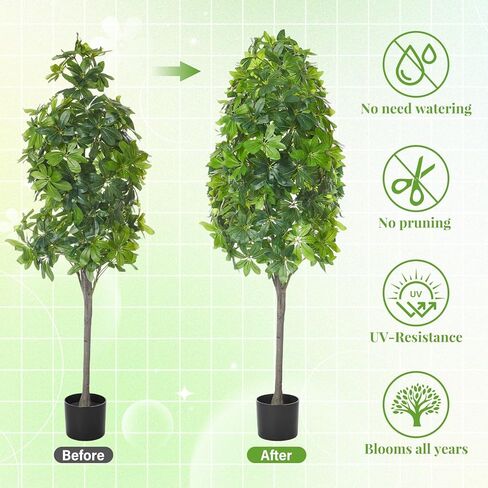 4.6 ft Artificial Schefflera Tree Plant Fake Floor Umbrella Tree with Planter UV Resistant Potted Faux Silk Plant Indoor Lifelike Schefflera Trees for Indoor Outdoor Home Living Room Bedroom in Saudi Arabia