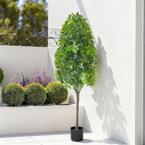 4.6 ft Artificial Schefflera Tree Plant Fake Floor Umbrella Tree with Planter UV Resistant Potted Faux Silk Plant Indoor Lifelike Schefflera Trees for Indoor Outdoor Home Living Room Bedroom in Saudi Arabia