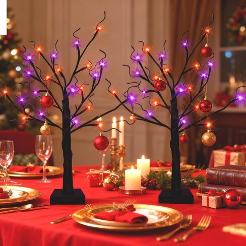 2-Pack Lighted Easter Spring Mothers Day Christmas Tree Decorations Indoor, 2ft Birch Tree with LED Lights, Small Tabletop Patriotic Valentines Day Tree with Lights,Battery- Powered in Kuwait